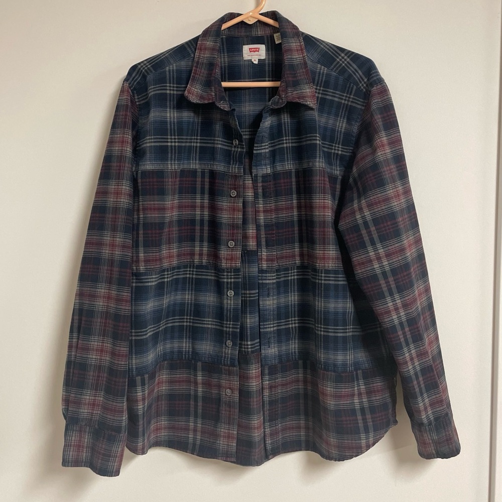 Levis Pink Blue Plaid Button Down Shirt - XL